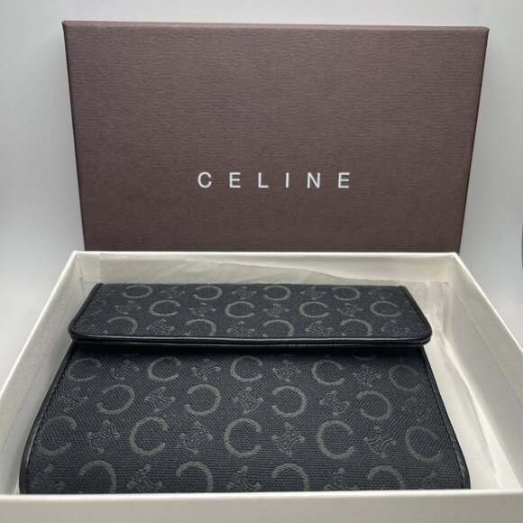 Celine Triomphe Printed Canvas & Leather Compact Wallet - Black - Preowned - Picture 13 of 13